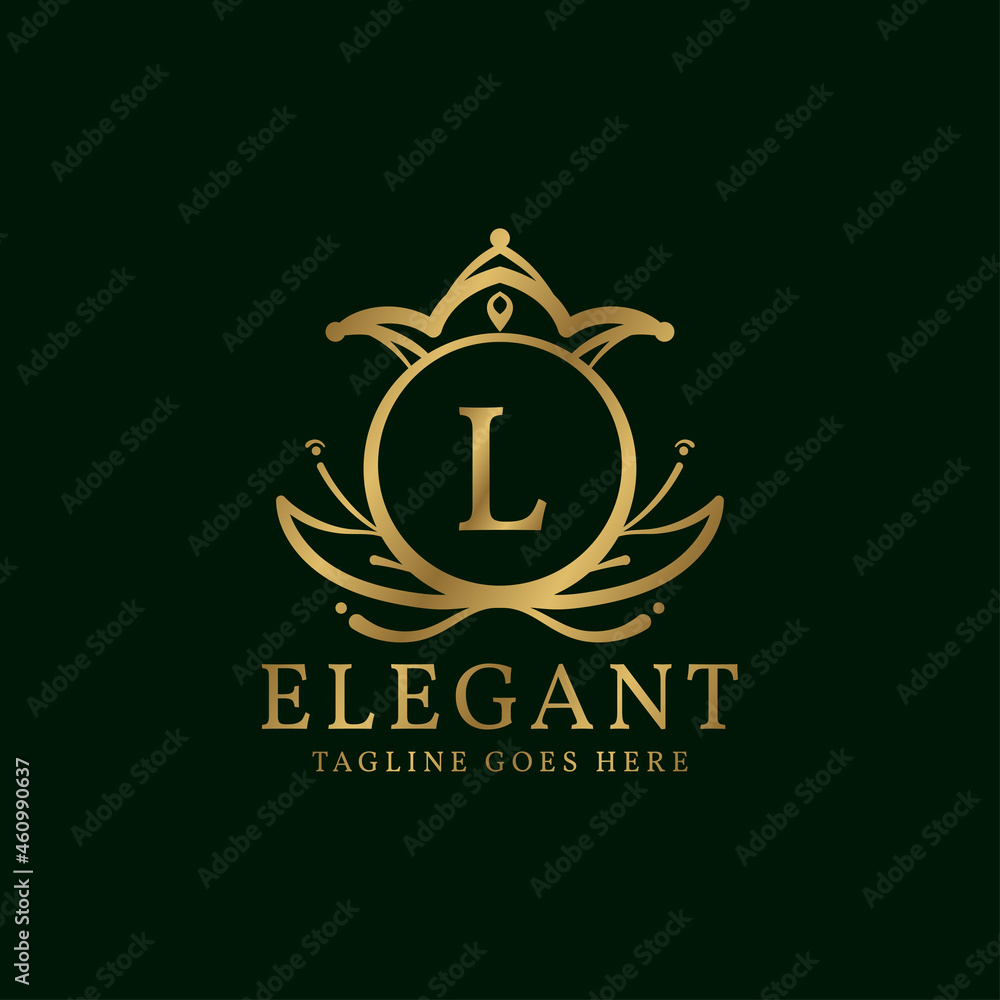 letter L elegant leaves and crown crest vector logo design letter L elegant leaves and crown crest vector logo design