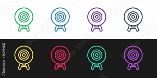 Set line Target sport icon isolated on black and white background. Clean target with numbers for shooting range or shooting. Vector