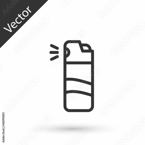 Grey line Pepper spray icon isolated on white background. OC gas. Capsicum self defense aerosol. Vector