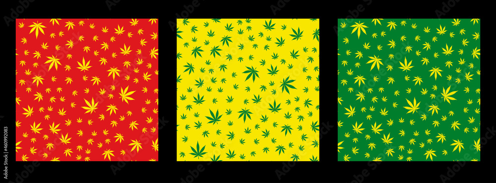 Cannabis leaf Seamless pattern. Medicine Marijuana texture Legalise symbol. Vector background fabric textile wrap paper