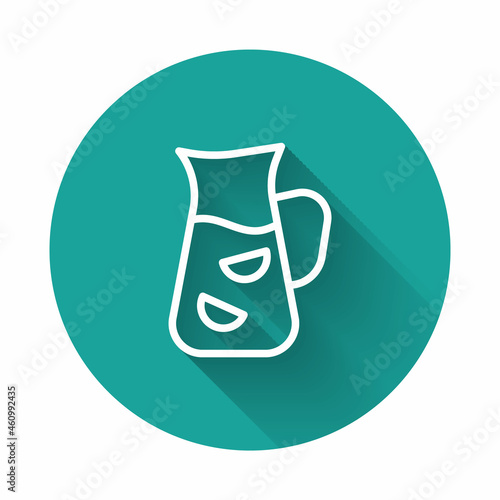 White line Sangria icon isolated with long shadow. Traditional spanish drink. Green circle button. Vector
