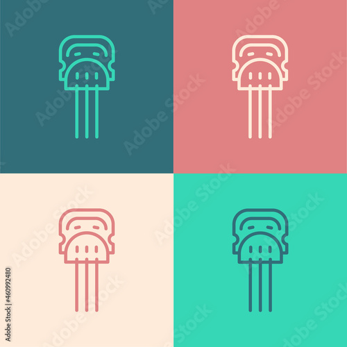 Pop art line Flamenco woman accessories icon isolated on color background. Peineta. Spanish comb. Vector