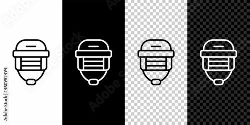 Photography Set line Hockey helmet icon isolated on black and white background