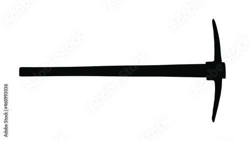 Pickax  vector silhouette illustration, construction workers tool. Garden object for digging earth. Mattock digger tool to mining ground. Gad manual industry equipment.