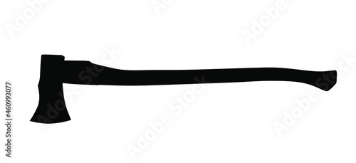 Ax vector silhouette illustration isolated on white background. Woodpecker logger worker symbol. Woodcutter axe. Forester worker tool. Hatchet wood work. Lumberjacks equipment.