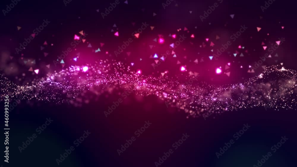 Pink beautiful moving particles with triangle shapes floating. Abstract motion of particles in 4K. Seamless loop. Pink beautiful moving particles with triangle shapes floating. Abstract motion of particles in 4K. Seamless loop.