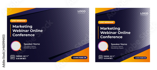 Marketing Strategies live webinar banner invitation and social media post template. Business webinar invitation design