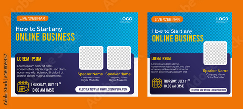 Online Business live webinar banner invitation and social media post template. Business webinar invitation design
