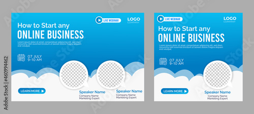 Online Business live webinar banner invitation and social media post template. Business webinar invitation design