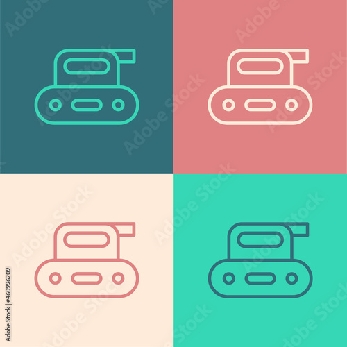 Pop art line Electric planer tool icon isolated on color background. Vector