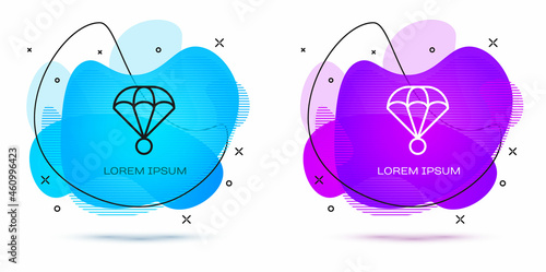 Line Parachute icon isolated on white background. Extreme sport. Sport equipment. Abstract banner with liquid shapes. Vector