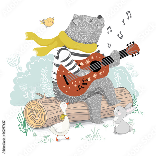 Cute funny bear. Animal cartoon characters. Vector illustration for children's books. Can be used for t-shirt print, kids wear fashion design, baby shower invitation card.