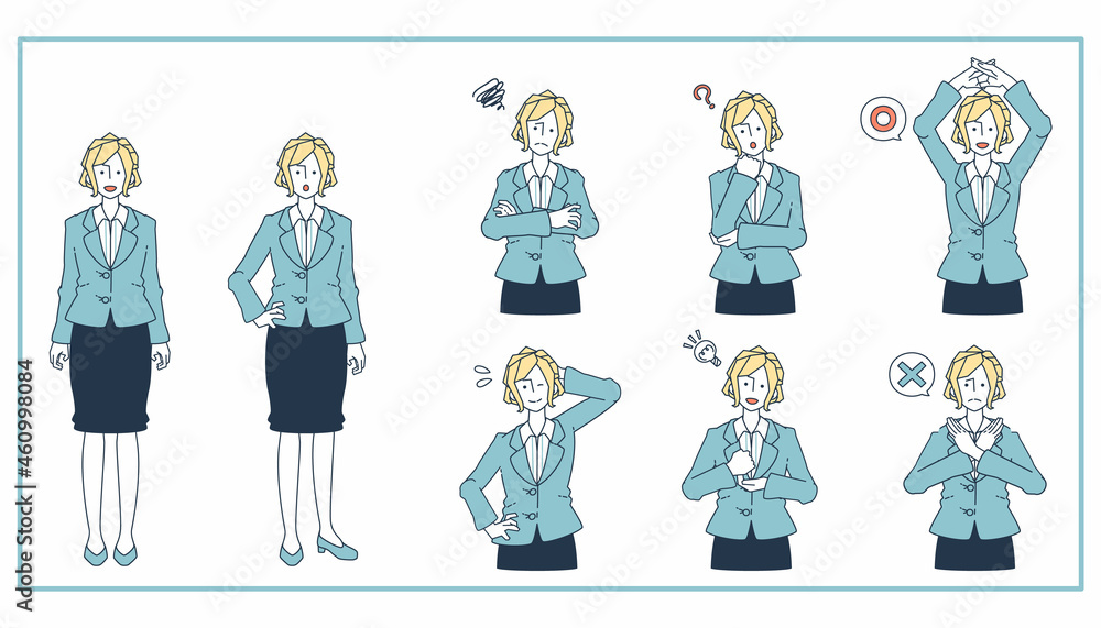 スーツを着た女性のリアクションセット