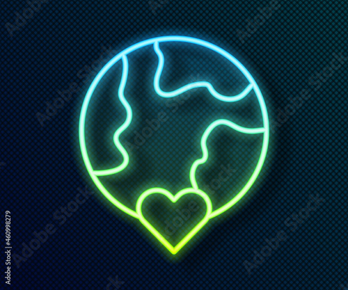 Glowing neon line The heart world - love icon isolated on black background. Vector