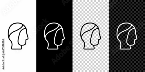 Set line Diving hood icon isolated on black and white, transparent background. Spearfishing hat winter swim hood. Diving underwater equipment. Vector