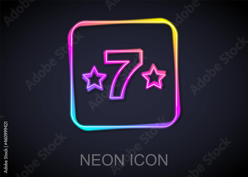 Glowing neon line Casino slot machine with clover symbol icon isolated on black background. Gambling games. Vector