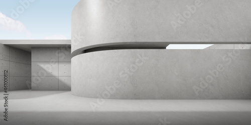3d rendering of empty concrete room with light and shadow on the curve wall.