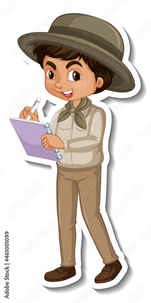 Boy in safari outfit cartoon character sticker Boy in safari outfit cartoon character sticker