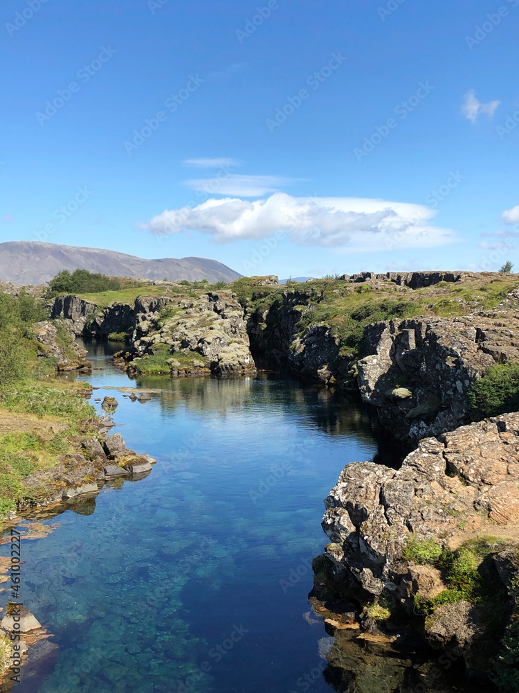 Clear water at Thingvellir, Iceland, on a sunny day 