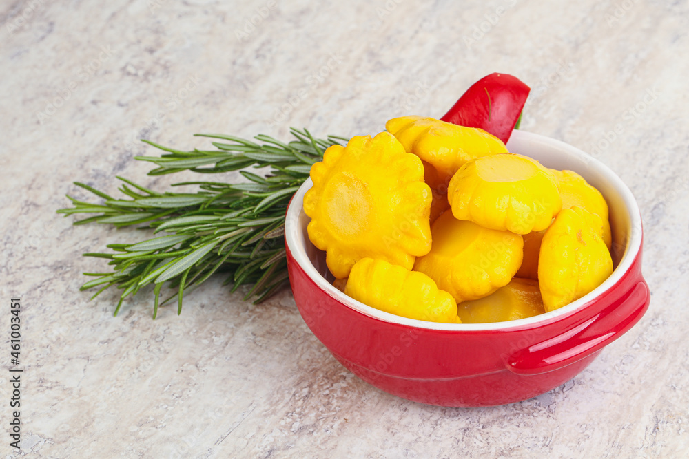 Pickled yellow patisson natural snack Pickled yellow patisson natural snack