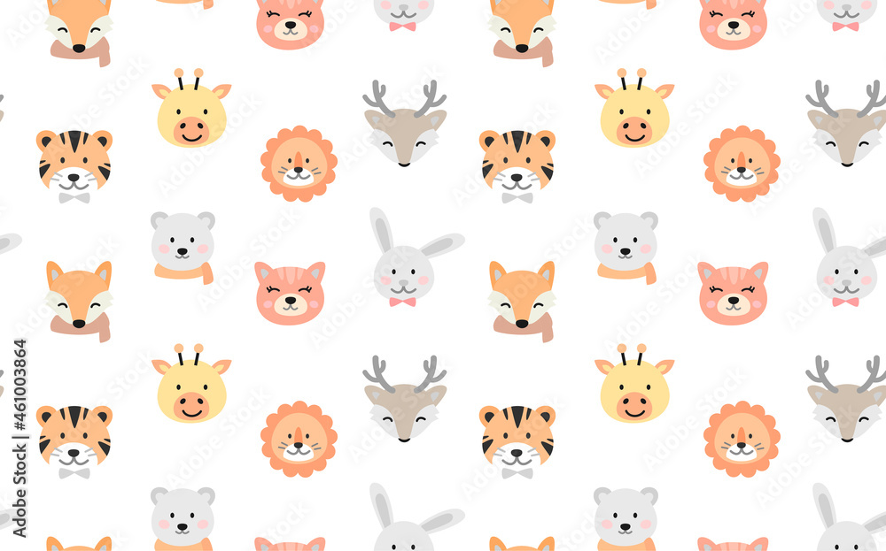 Cartoon cute animals for baby seamless pattern.