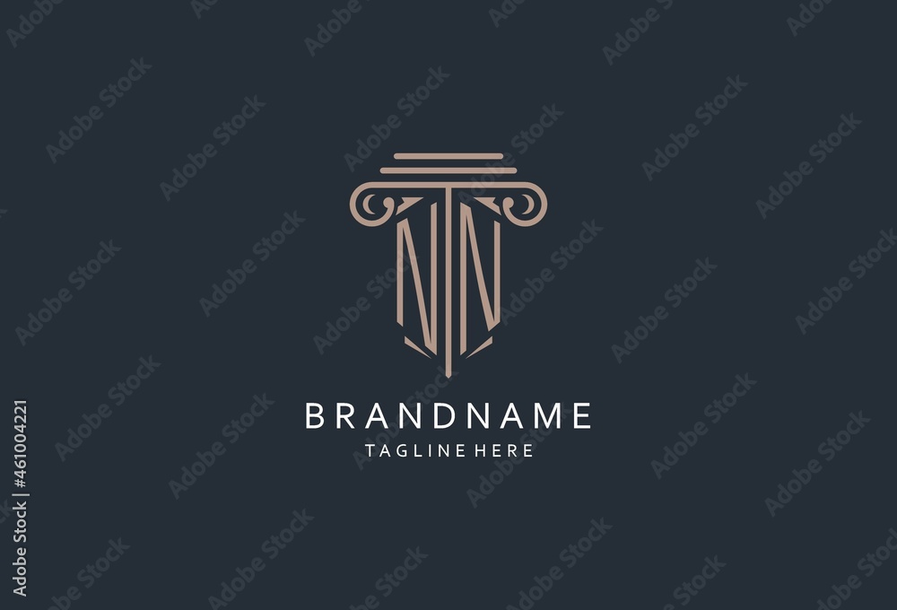 NN monogram logo with pillar shape icon, luxury and elegant design logo ...