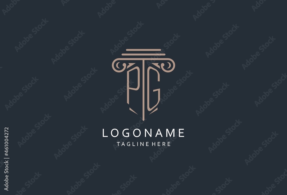 PG monogram logo with pillar shape icon, luxury and elegant design logo ...