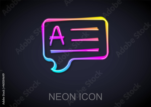 Glowing neon line Speech bubbles with Answer icon isolated on black background. FAQ sign. Chat speech bubble and chart. Vector