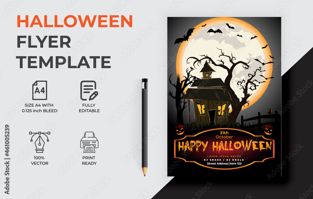 Halloween Party Flyer Design Template For Happy Halloween
