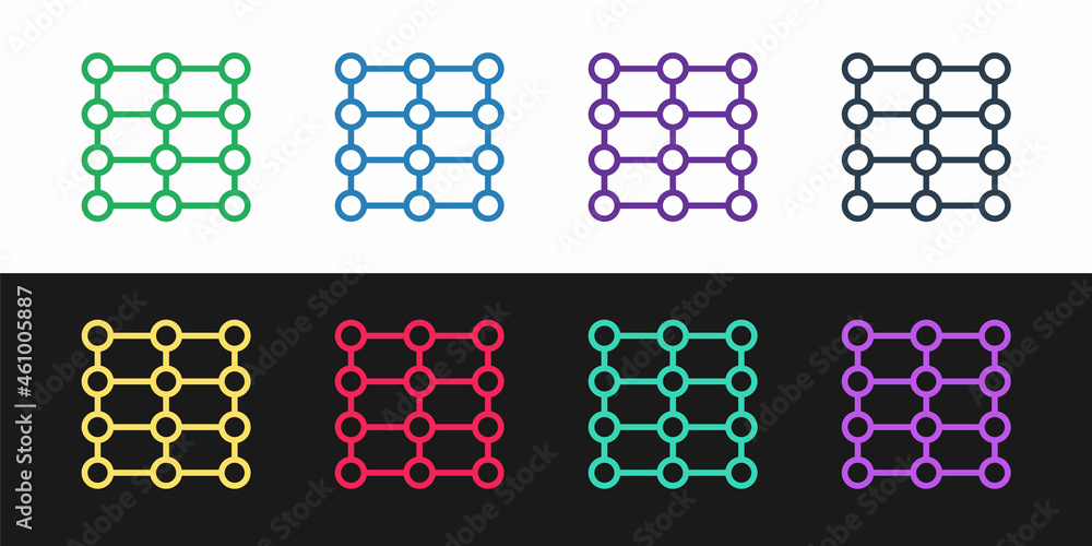 Set line Neural network icon isolated on black and white background. Artificial intelligence AI. Vector Set line Neural network icon isolated on black and white background. Artificial intelligence AI. Vector