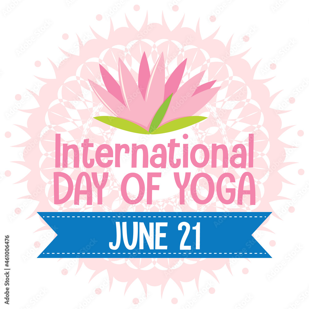 Obraz premium International Day of Yoga banner with pink lotus sign