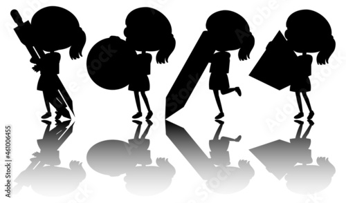 Set of kids silhouette with reflex