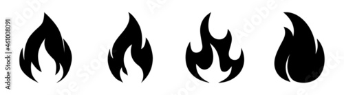 Fire flames icon set. Logo design on the white background 