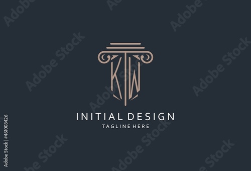 KW monogram logo with pillar shape icon, luxury and elegant design logo for law firm initial style logo