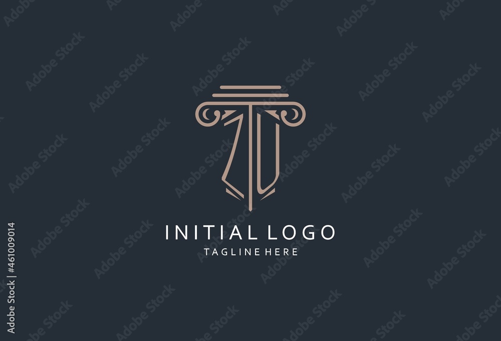 ZU monogram logo with pillar shape icon, luxury and elegant design logo ...