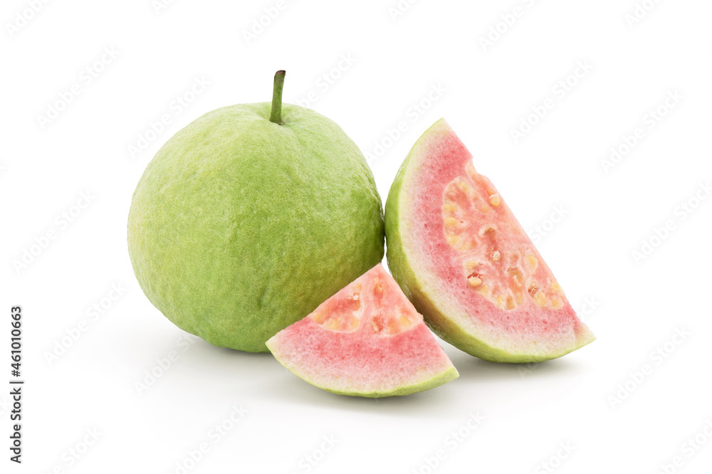 Pink guava fruits isolated on white background with clipping path.