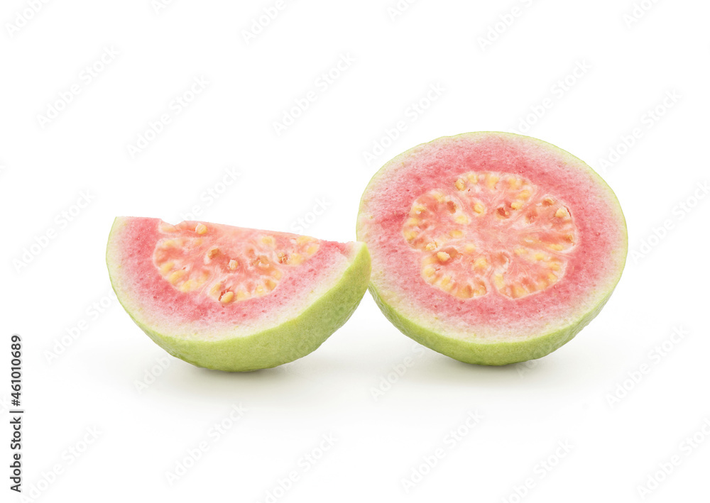 Pink guava fruits isolated on white background with clipping path.