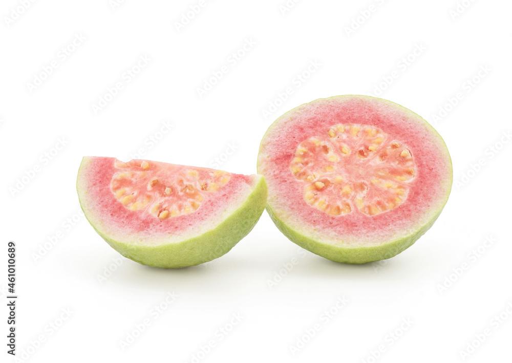 Pink guava fruits isolated on white background with clipping path. Pink guava fruits isolated on white background with clipping path.