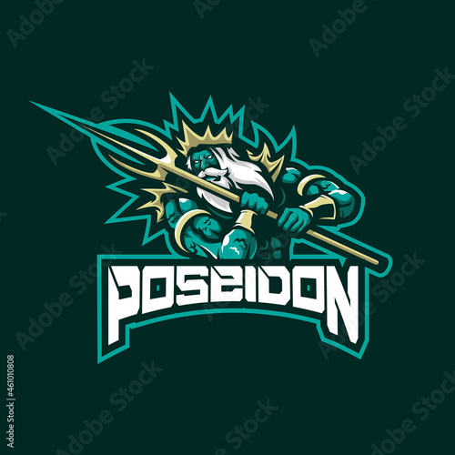 Poseidon mascot logo design vector with modern illustration concept style for badge, emblem and t shirt printing. Angry poseidon illustration for sport team.