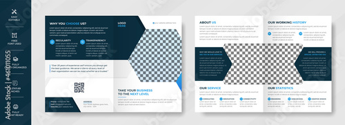 Corporate bi-fold brochure layout design vector. Minimalist and clean standard business company profile design