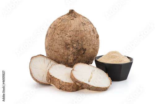 Pueraria mirifica or white kwao krua fruit ,slices and powder isolated on background with clipping path. photo