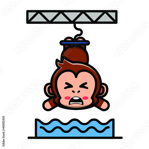 cute monkey playing bungee jump icon illustration vector graphic 