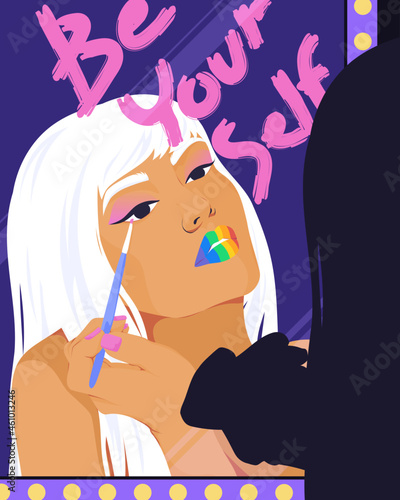 Girl applying make up in mirror 