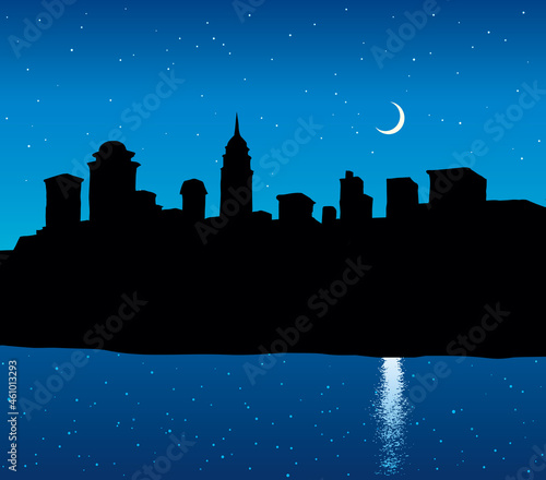 Embankment of the modern city. Vector drawing