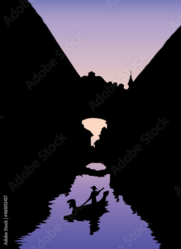 Street canal in Venice. Vector drawing