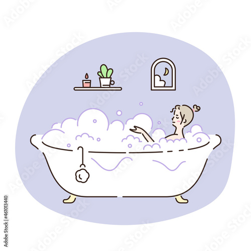 お風呂に入浴している女性のイラスト