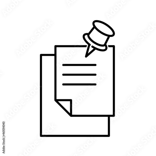 Document with pin symbol  flat icon. Pictogram for web. Line stroke. Isolated on white background. Vector eps10