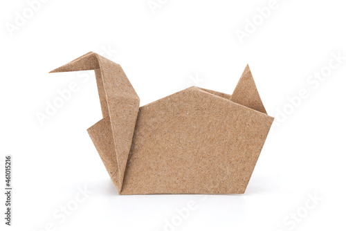 Paper duck folded from old paper isolated on white background with clipping path.