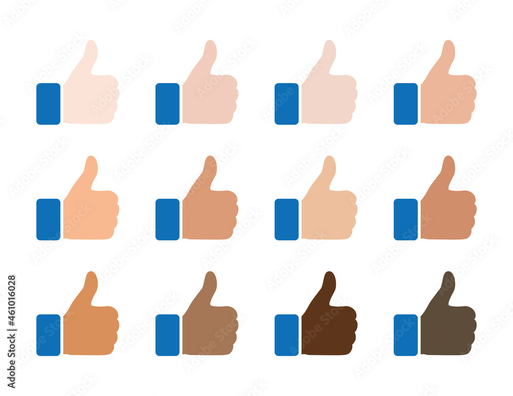 Like icons, thumbs up symbol. Set of different nationality race skin color. Like icons, thumbs up symbol. Set of different nationality race skin color.