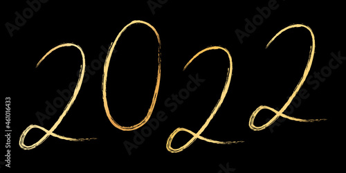 2022 New Year - gold brush painted ink stamp on dark background 